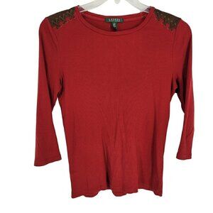 LRL Ralph Lauren Red Top Faux Leather Shoulder Large English country Western